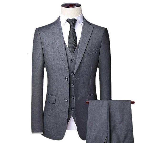 Hochwertige Blazer-Weste Coat Hosen Männer Einfaches Geschäft Elegantes Modevorstellungsgespräch Gentleman Anzug Slim 3-teiliger Anzug 240507