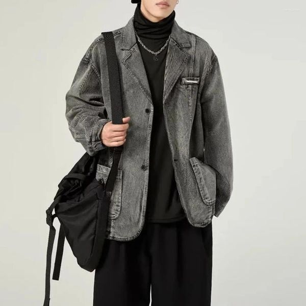 Erkek ceketler elbise ceket erkek japon moda trend retro yıkanmış denim sonbahar gün rahat niş sıkıntılı yaka üst