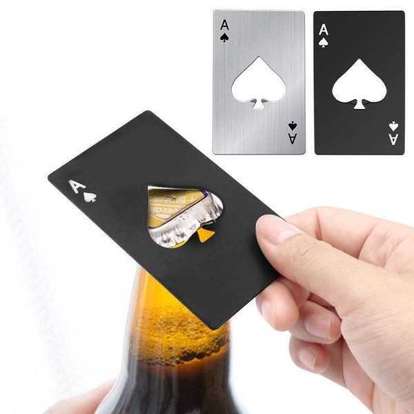 Personalisierte Edelstahl -Pokerkartenoffener glatt schwarz silber spielen ACE ACE HERZUGE Soda Bier Rotweinkappe können Glasflaschen -Jar -Opener -Bar -Werkzeuge trinken. Geschenke