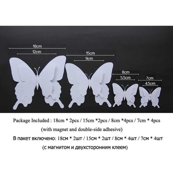 3pcsfridge magneti di grandi dimensioni 12pcs/set 3D a doppio strato piatto a farfalla bianca decorazione per casa 18 cm Furfoni su magneti a parete