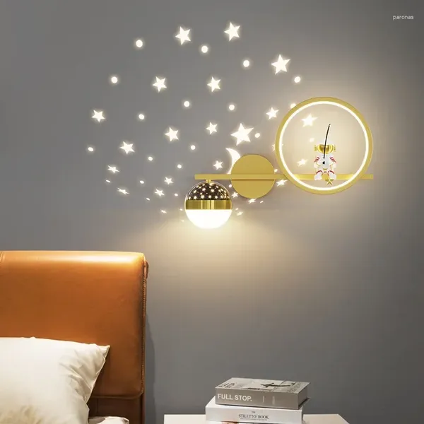 Wandlampe nordisch moderne einfache Mondstern Hintergrund hell und kreatives Netz roter LED Schlafzimmer Bett