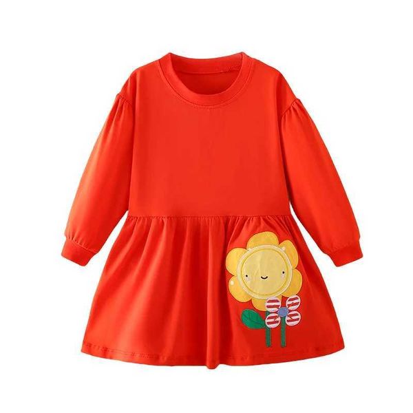 Mädchenkleider springen Messgeräte 2-7T Neuankömmlinge heiße Blumenapplikationen Prinzessin Girls Kleider Herbst Frühling Baby Kleidung O-Neck Kleinkind Kostum .2405