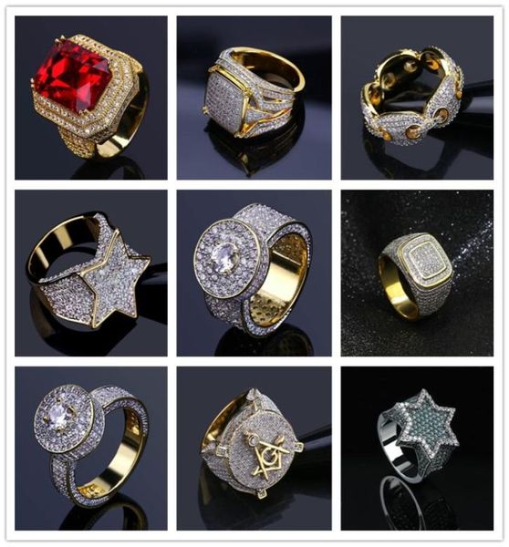 Muitos designs para opções Bling Iced Out Gold Rings Mens Hip Hop Jóias Cool Cz Stone Men Rings Hiphop Tamanho 7118233430