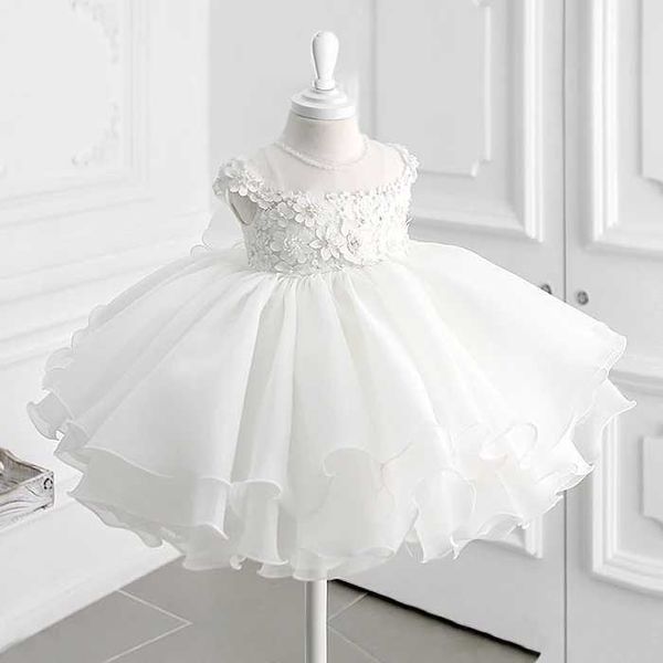 Vestidos de batismo vestido de chá de bebê pérola branca com adesivos para a comunhão de renda festa de aniversário casamento para crianças q2405071