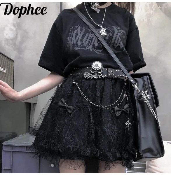 Signe DOPHEE Originale Dark Spicy Girl Cake Harajuku Chain Bow Bow Waist Waist Lace Sungitura Sottocultura gotica Short