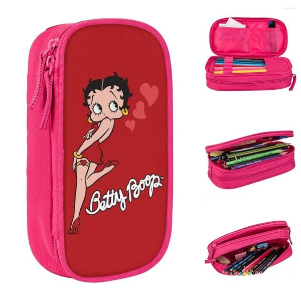 Betty kalem kılıfları güzel sevimli çizgi film kız kalem kutusu çanta çocuklar büyük depolama ofis fermuar torbası