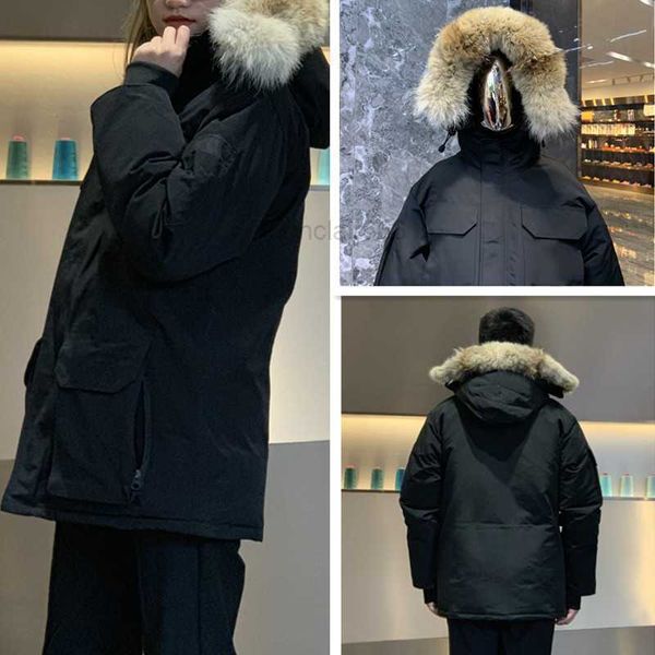 Herren down Parkas Winterjacken Gänsedown Mantel echtes Wolf Fell große Taschen Dicke Jacke Duck Fashion mit Kapuze Kleidung warme Parka Herrenschichten 4 Stil Wählen Sie Größe XS3XLJ4