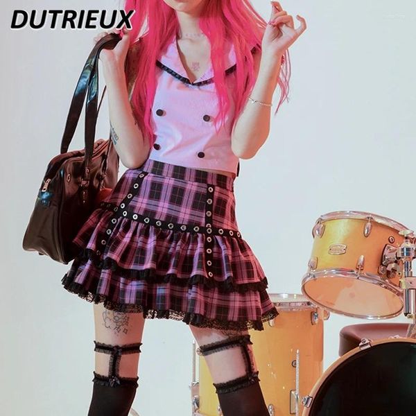 Saias menina estilo japonês Cantura alta saia doce verão harajuku punk mini pattren All-Match Casual Short for Women