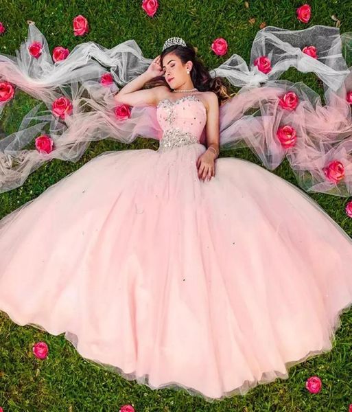 TULLE CRYSL TULLE QUINCEANERA ROSA Abito da ballo Abito da ballo Abito da ballo Abiti da ballo in pizzo Sweet 16 Abite44417539