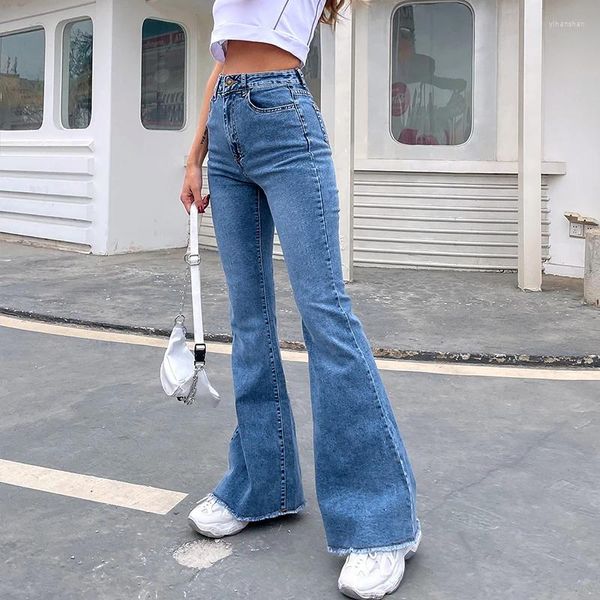 Jeans femminile estate autunno per leisure di colore scuro classico bootcut ad alta vita gamba gamba elastica svasato svasato