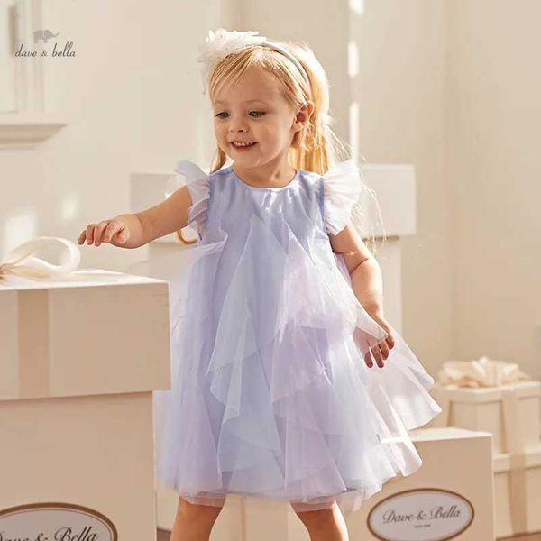 Mädchenkleider Dave Bella Sommer Neues Mädchen ärmellose Kleidung Kindervolett Net Prinzessin Kleid Baby Mädchen 2-9Y DB2240249L240508