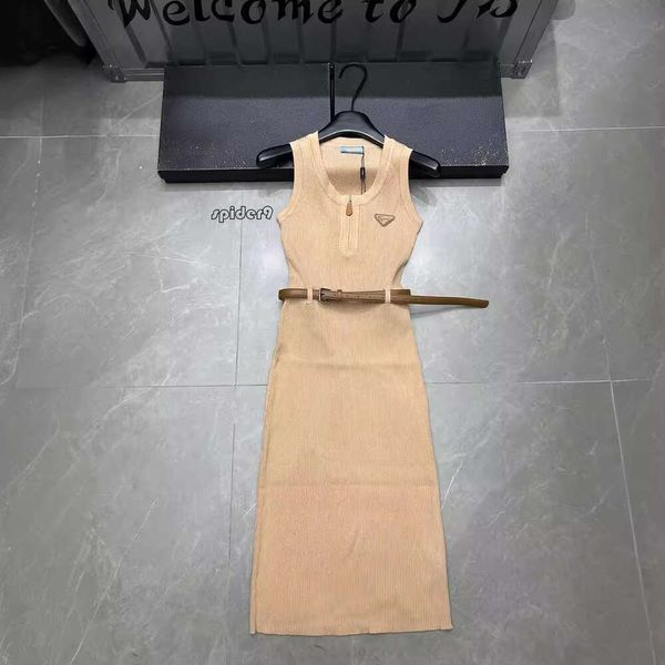 Tops Dresses Shenzhen Triangle Mark U Neck Slip Abito a maglia Summer's Summer's Mid Long Long A-Line Scapa da canotta senza vita