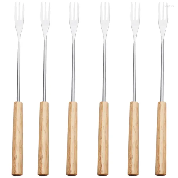 Geschirrsets 6 PCs Schokoladen Fondue Fork -Werkzeuge exquisite Gabeln Eis Obst Edelstahl Holzgriff Käse