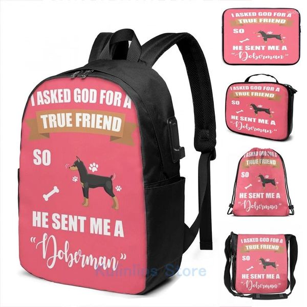 Рюкзак забавный графический принт доберман щенок, владелец собаки, подарки USB Зарядка мужски школьные сумки женские сумки для путешествий ноутбук