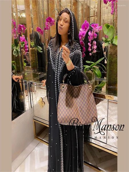 Abbigliamento etnico estivo chiffon africano abito abaya abito acqua diamante con cappuccio musulmano mantello maxi dubai aperto grande formale