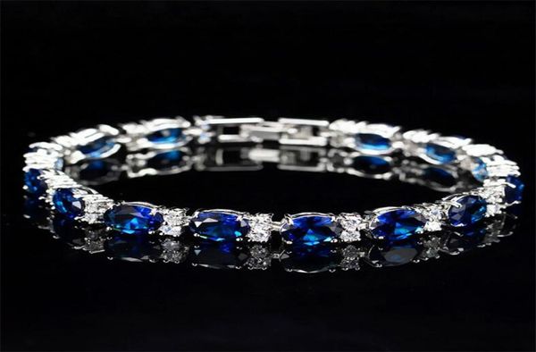 Victoria Luxury Jewelry Brand Brand 925 Sterling Silver Oval Cut Sapphire CZ Diamond Ruby Popular Women Wedding Bracelet para LO8400798