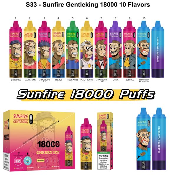 Sunfire 18000Puffs Einweg E Cigarette Pod Device Kit wiederaufladbare 25 ml Karren vorgefüllte Pods Vape Big Puff 9k 15k 18k Display Bildschirm Vapes 20000 18000 12000 Puffs