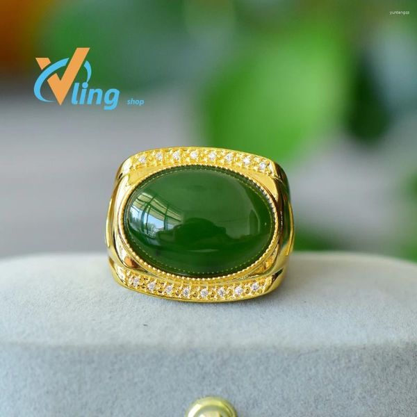 Anelli di nozze Temperamento di calcedonio verde anello jasper che apriva rame intarsiato un lusso di giada per donne