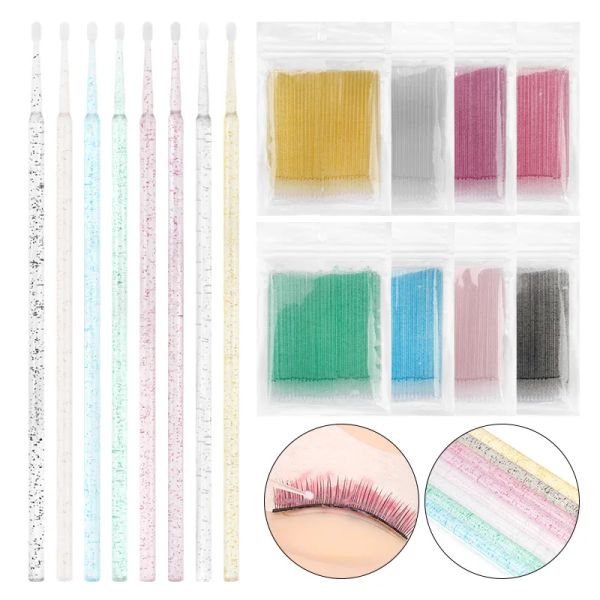 Cílios de cílios 100pcs micro pincel de escova descartável Remoção de chicotes Aplicador de cotonete Aplicador de cristal Varas de cílios Ferramentas de extensão de cílios