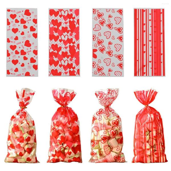 Praço de presente 50pcs Valentine Love Heart Clear Plástico Sacos de doces Trelas para festa de aniversário Favorias de presentes Bolsa de presentes