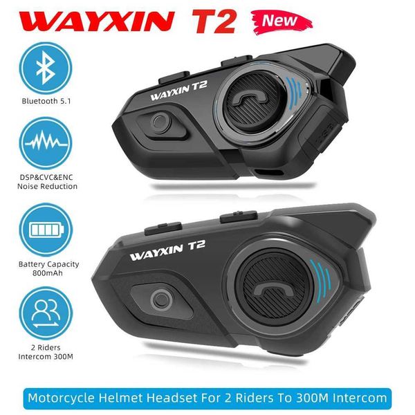 Aurberi per cellulare Wayxin T2 Helmet motociclistico adatto a 2 ciclisti fino a 300 m walkie talkie moto comunicanti walkie talkies impermeabili bt 5 j240508