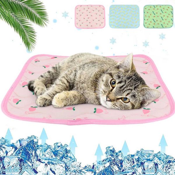 Camas de gato móveis de gato tapete de refrigeração gatos de verão tapetes de verão gelo filhote de cachorro gatinho cobertor respirável cama de cama para cães pequenos cães gatos fofos fofos d240508