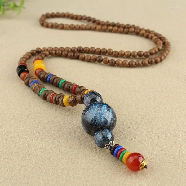 Anhänger Halskette Vintage Nepal Long Ball Buddhist Mala Holz Perlen Halskette Ethnisch Bohemian Boho Buddha Lucky Schmuck