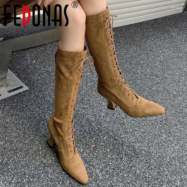 Stivali Fedonas Fashion Teli strani Women Knee High Autumn Inverno invernali in pelle Suede per bambini Casualità Casualità Casualità Casua