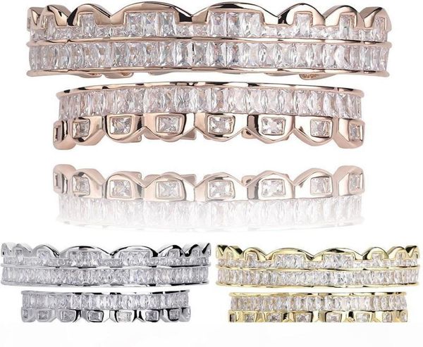 Nuovo Baguette Set denti Grillz Top Bottom Grill in argento in oro rosa Grills dentale in bocca hip hop gioielleria gioiello gioiello gioiello 5849311