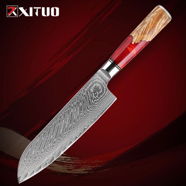 Şam Santoku Bıçağı 7 inç VG10 Çelik Jilet Keskin Mutfak Bıçağı Japon Kesme Bıçağı Et ve Sebze Pişirme Bıçağı