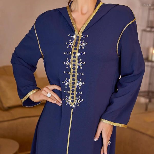 Этническая одежда весенняя голубая арабская мода с бисером с бисером с плиссированным платьем для женщин Abaya 2024 Dubai Luxury Long Dress Muslin Goot Hooded