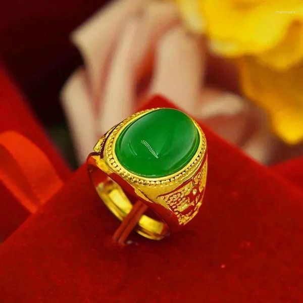 Rings cluster Au750 Sago stile maschile 999 Ring Gold Rello 24k Agate PIXIU God Open Jade Anilo Hobbre