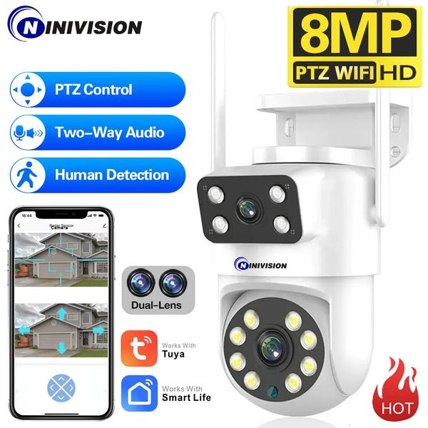 Tuya 4K 8MP PTZ WiFi -Überwachungskamera Dual -Objektiv auf und ab SS Auto Tracking Wireless CCTV -Überwachungskamera Smart Life Home 240506