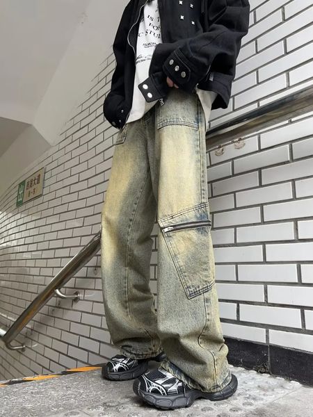 Streetwear Pocket Design Men jeans pantaloni cargo sciolti pantaloni a gamba larga neutrali harajuku pantaloni di jeans casual gothic y2k 240426