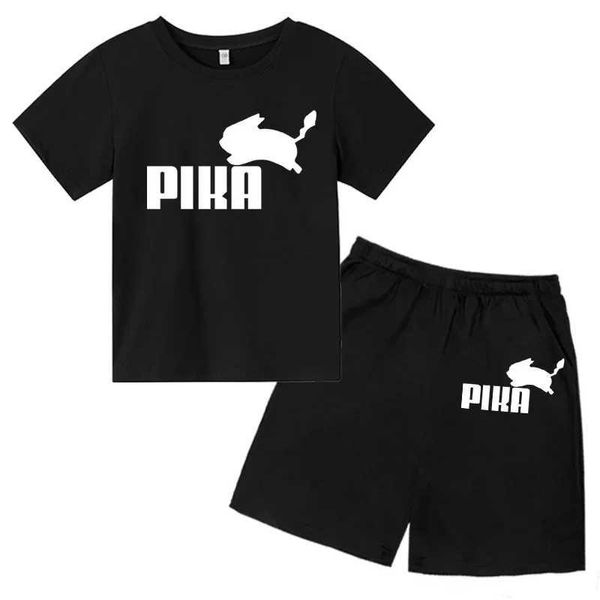 Kleidung Sets Ldrens Rabbit Printed Sommer Freizeit Kurzarm Kleidung Runde Hals T-Shirt für Jungen Mädchen+Shorts Set Baumwolle atmungsaktives H240508