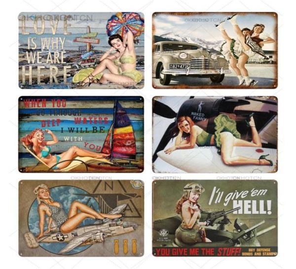 2021 pin up vintage Girl Plaque Vintage Metal Tin Tin Sign Sexy Lady Decorative Places Poster per Bar Cafe pub Home Decor Iron Pa3350285