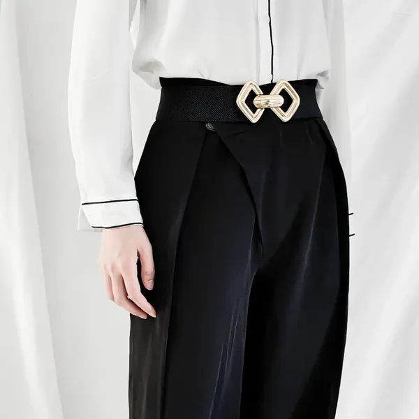 Cintos de cintura elástica feminina da moda com fivela de vestido preto