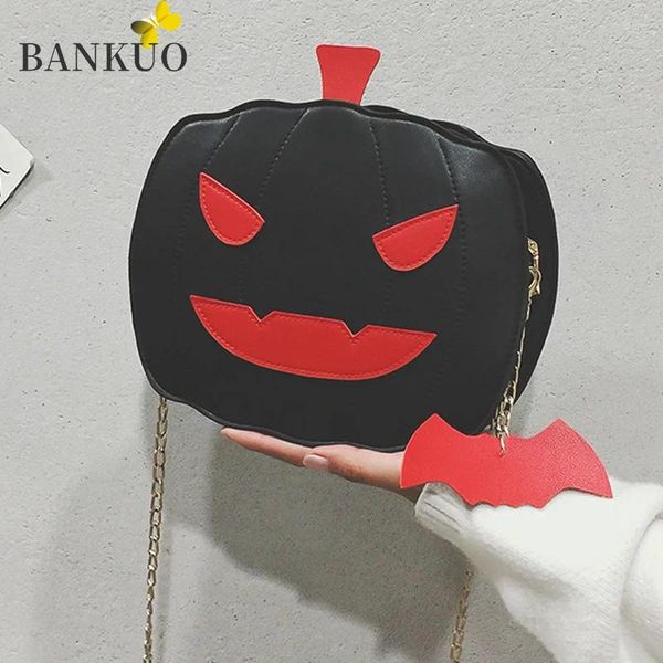 Сумки для плеча Bankuo Halloween Женская сумка смешная тыква 2024 PU модный хит цвет Симпатичные цепные кошельки и сумочки C371