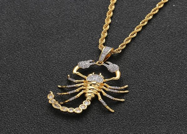 Scorpione animale Ciondolo per uomini con catena di corda in oro colore argento bling cutana zircone cubico gioielli per regalo8395374