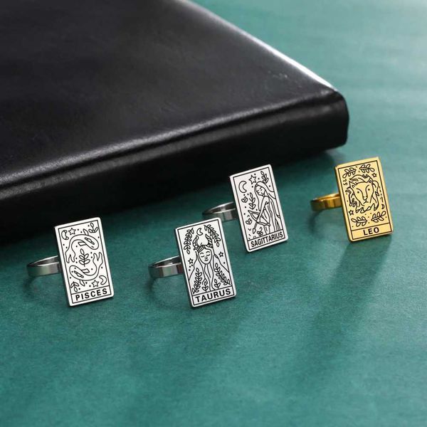 Anéis de casamento Skyrim Womens Ring Zodiac 12 Constelação de jóias de aço inoxidável vintage Taurus Leo Libra Men Anéis de dedos 2024 Presente de tendência