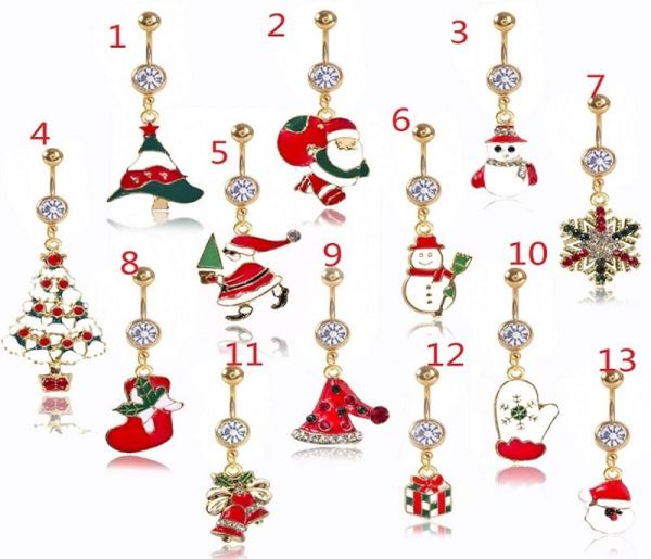 DS8 Novo anel de umbigo de Natal de Natal Piercing Red Woman Body Piercing Jóias Rhinestones BARLE DE ABELO TRUSE 14G Aço inoxidável4337984