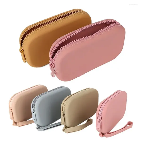 Kozmetik Çantalar Su geçirmez çanta mini silikon organizatör düz fermuarlı kulaklık cüzdan para çantası kadınlar kızlar