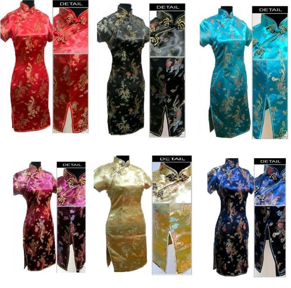 Новое прибытие китайское традиционное платье Qipao Dragon Phoenix Print Silk Shork Short Cheongsam китайское платье Qipao Vintage Press J406x4549457