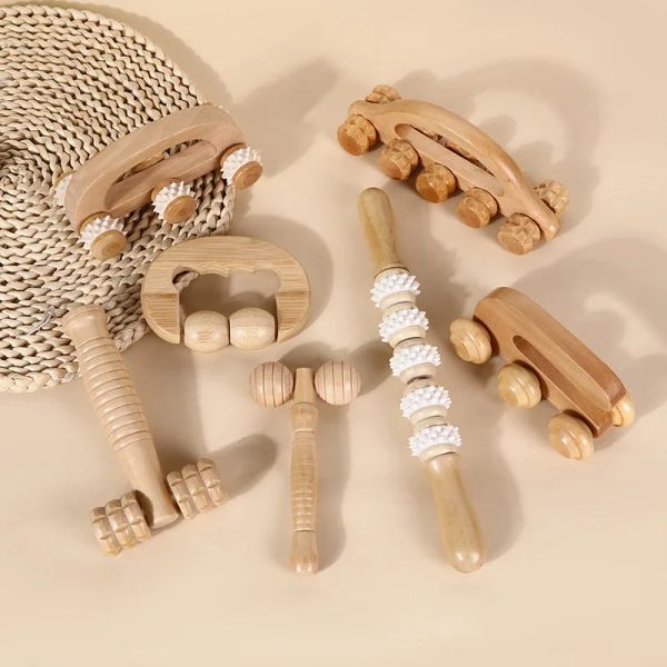 Produkte Handbuch Massagegeräte Hemu Halsgebundener Wirbel Gesichtsbein Massage Stick Roller Massager Entspannen Sie Bambus und Holzmassage Hammerwerkzeug