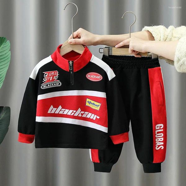 Kleidungssets Frühling Herbst Kids Kleidung Kinderstrecke Baby-Jungenanzug Motorrad-Sweatshirt Hosen zweiteilige Outfit 2-10 Jahre