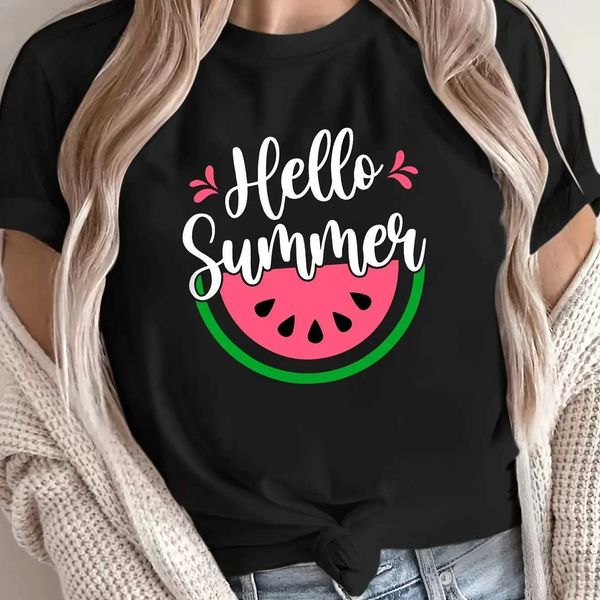 Camiseta feminina fofa engraçada de melancia tam camiseta para mulheres de verão kawaii menina camisetas padrão de moda slve slve casual decote y240506
