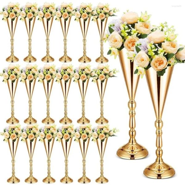 Vasen 12 PCs Gold Metall Hochzeit Blume Trompeten Vase Tisch Dekorative Herzstück Künstliche Zeremonie Party Geburtstagsereignis