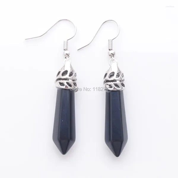 Orecchini a pennello Wojiaer Prisms esagonali Black Agate Gemstone puntato Reiki Chakra Trend Eargrop Gioielli Pr3063