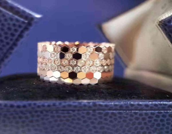 18K Rose Gold 925 Серебро для женщин Slim Stacking Honeycomb Rings Уважаемое кольцо роскошные ювелирные изделия1299889
