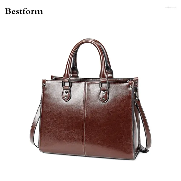 Bag 2024 Stil Vintage Frauen Tasche Handtaschen echte Leder Ladies Geldbeutel Wach Wachsewächter Kaffee grün braun schwarz